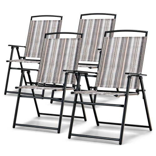 GYMAX  Set Of 4 Portable Folding Sling Chairs Dining Armrest Backrest Outdoor Patio