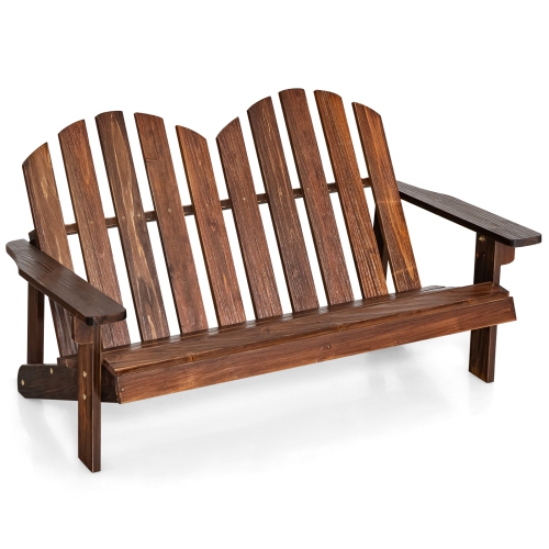 Gymax Kid Adirondack Chair Solid Wood Loveseat Backrest Arm Rest for 2 Person Patio