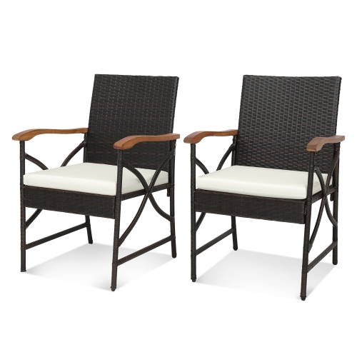 GYMAX  Set Of 2 Pe Wicker Dining Chairs W/ Soft Zippered Cushions Armchairs Patio