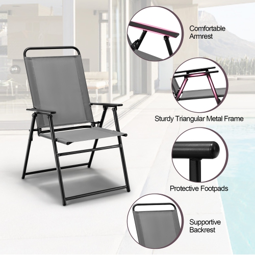Gymax Set of 4 Folding Sling Chairs Portable chair w/ Dining Armrest Backrest Patio