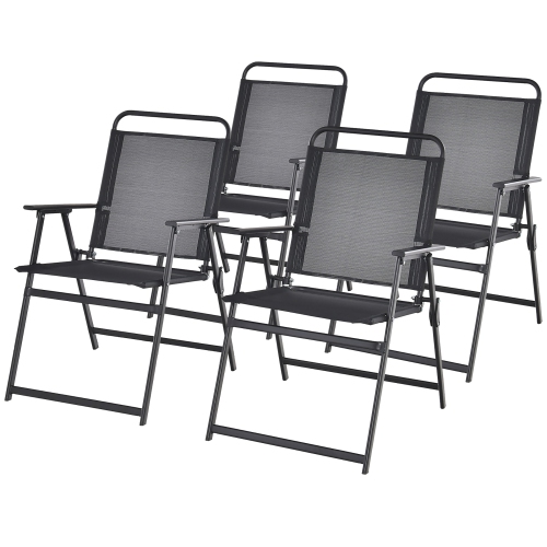 GYMAX  Set Of 4 Heavy-Duty Metal Folding Chairs Frame Armrests Portable Patio In Black