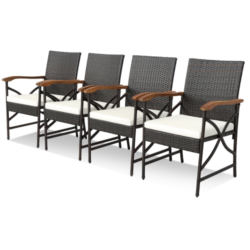 GYMAX  Set Of 4 Pe Wicker Dining Chairs W/ Soft Zippered Cushions Armchairs Patio In White