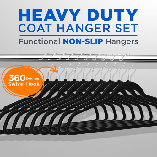 100 Pcs. of Velvet Non-Slip Hangers for Clothes - Heavy Duty Coat Hanger Set with 360° Swivel Hook