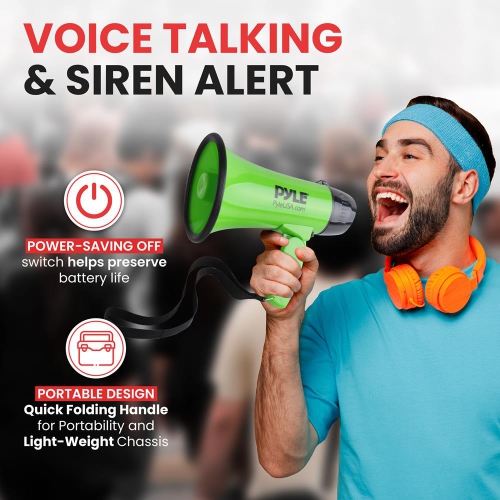 Haut-parleur de mégaphone compact et portatif avec mode alarme de sirène, alimenté par piles