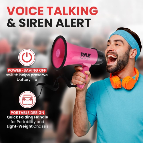 Haut-parleur de mégaphone compact et portatif avec mode alarme de sirène, alimenté par piles