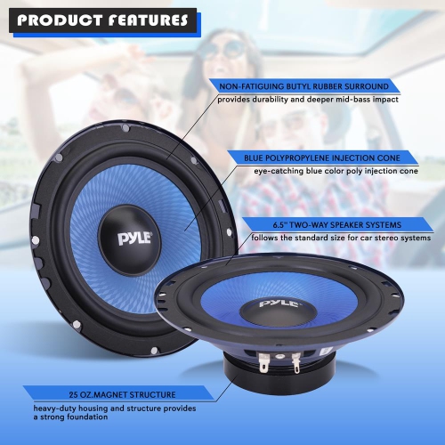 Two-Way Component Speaker Systems - One Pair 6.5'' Two-Way Component Kit, 360 Watts w/ 4 Ohm Impedance and 1'' High-Temperature ASV Voice Coil