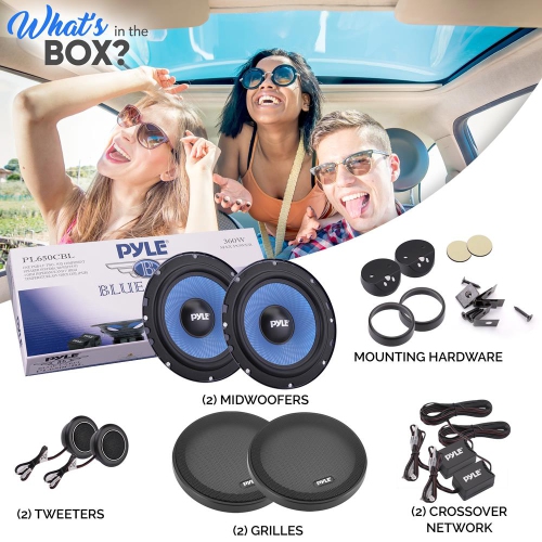 Two-Way Component Speaker Systems - One Pair 6.5'' Two-Way Component Kit, 360 Watts w/ 4 Ohm Impedance and 1'' High-Temperature ASV Voice Coil