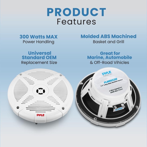 Dual 6.5’’ Water-Resistant Marine Speakers, 2-Way Coaxial Full Range Speakers