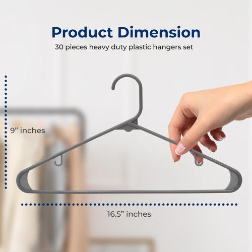30 Pieces Plastic Hangers - Non-Slip, Sturdy, and Heavy Duty Coat Set with 360° Swivel Hook for Clothes