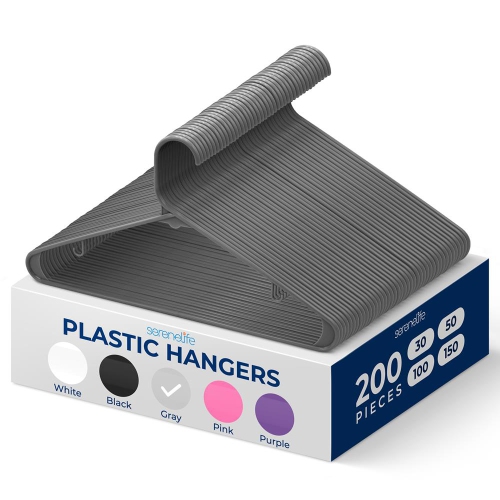 200 Pieces Plastic Hangers - Non-Slip, Sturdy, and Heavy Duty Coat Set with 360° Swivel Hook for Clothes