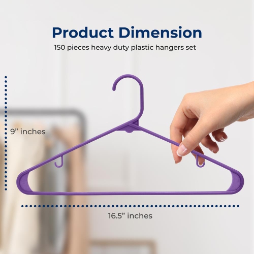 150 Pieces Plastic Hangers - Non-Slip, Sturdy, and Heavy Duty Coat Set with 360° Swivel Hook for Clothes