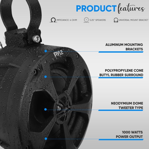 Haut-parleurs tout-terrain étanches de 5,25 po - système de haut-parleurs compacts pour véhicules de sports motorisés de VUTT (paire)