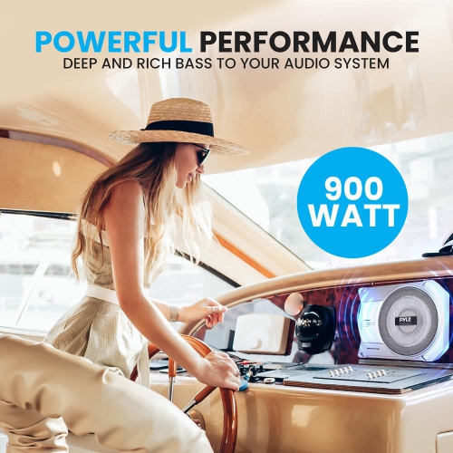 10” 900 Watts Low-Profile Active Amplified Marine & Waterproof Subwoofer System Suitable for Under-seat Installations