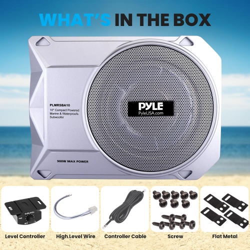 10” 900 Watts Low-Profile Active Amplified Marine & Waterproof Subwoofer System Suitable for Under-seat Installations