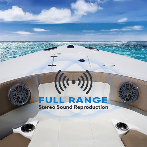 Dual 6.5'' Water Resistant Marine Speakers, 2-Way Full Range Stereo Sound, Built-in Tweeters, 200 Watt, Black