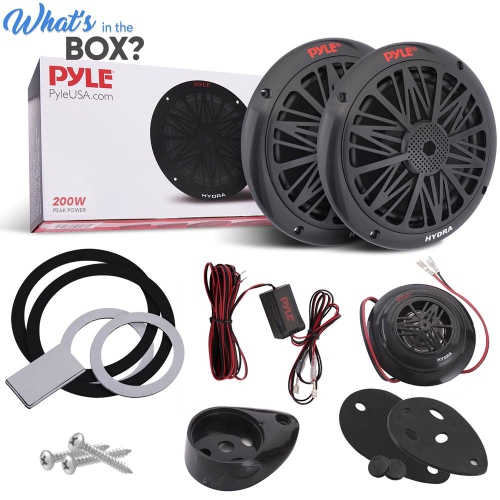 Dual 6.5'' Water Resistant Marine Speakers, 2-Way Full Range Stereo Sound, Built-in Tweeters, 200 Watt, Black
