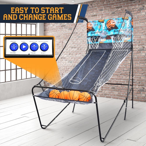 Jeu de basketball d'arcade Dual Shot - système de basketball pour deux joueurs intérieur/extérieur avec une option audio, 8 jeux différents et un