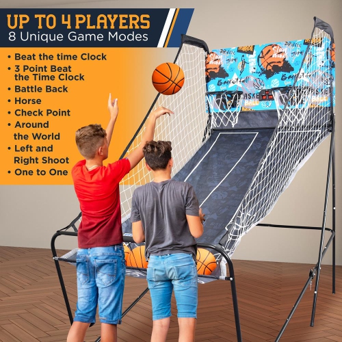 Jeu de basketball d'arcade Dual Shot - système de basketball pour deux joueurs intérieur/extérieur avec une option audio, 8 jeux différents et un