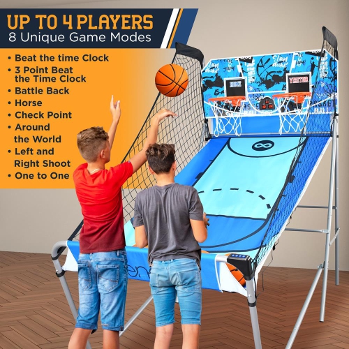 Dual Shot Basketball Arcade Game - Indoor/Outdoor Two-Player Basketball System with One Audio Options, 8 Different Games and Large LED Scoreboard