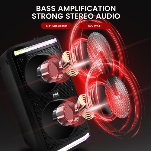 Bluetooth Speaker & Microphone System - Portable Stereo Karaoke Speaker with Wired Mic, Built-in LED Party Lights,