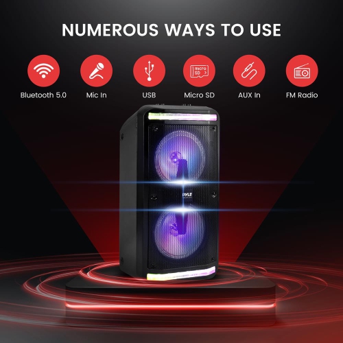 Bluetooth Speaker & Microphone System - Portable Stereo Karaoke Speaker with Wired Mic, Built-in LED Party Lights,