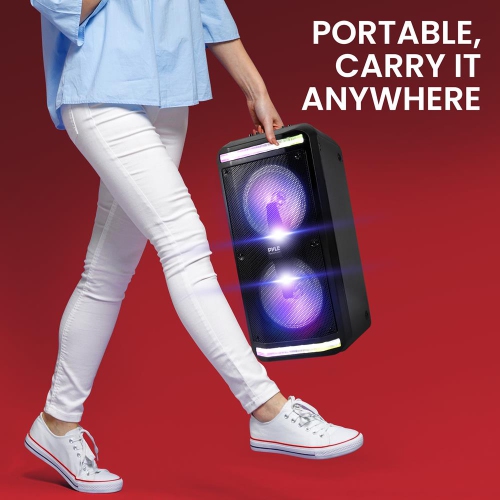 Bluetooth Speaker & Microphone System - Portable Stereo Karaoke Speaker with Wired Mic, Built-in LED Party Lights,