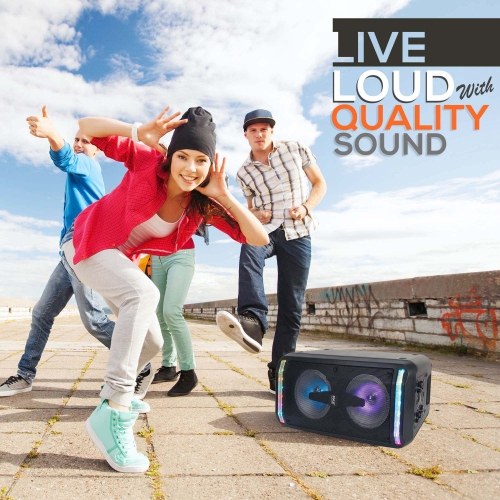 Bluetooth Speaker & Microphone System - Portable Stereo Karaoke Speaker with Wired Mic, Built-in LED Party Lights,