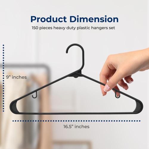 150 Pieces Plastic Hangers - Non-Slip, Sturdy, and Heavy Duty Coat Set with 360° Swivel Hook for Clothes