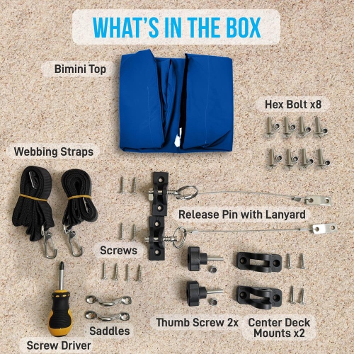 3 Bow Bimini Top - 2 Straps and 2 Rear Support Poles with Marine-Grade 600D Polyester Canvas