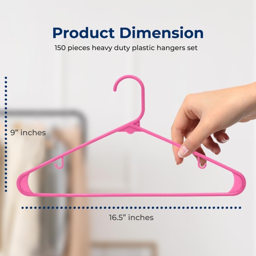 150 Pieces Plastic Hangers - Non-Slip, Sturdy, and Heavy Duty Coat Set with 360° Swivel Hook for Clothes
