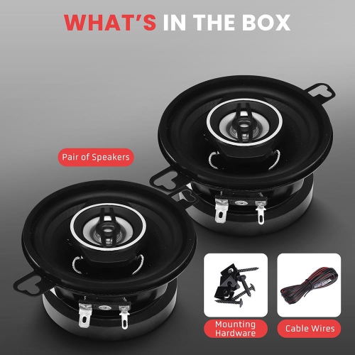 Système de haut-parleurs à deux voies : une paire de haut-parleurs coaxiaux à deux voies de 3,5 po, 120 W avec impédance 4&nbsp;Ohm et bobine