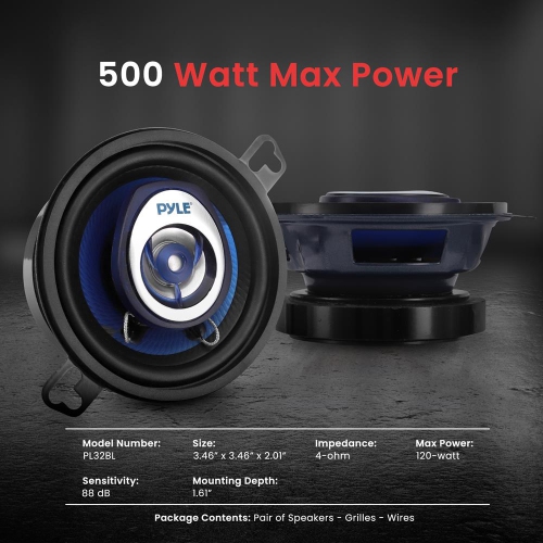 Two-Way Sound Speaker System - One Pair 3.5'' Two-Way Coaxial Loud Audio, 120 Watts w/ 4 Ohm Impedance and 1'' High-Temperature KSV Voice Coil