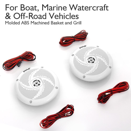 Waterproof Rated Marine Speakers, Low-Profile Slim Style Speaker Pair with Built-in LED Lights, 5.25''-inch