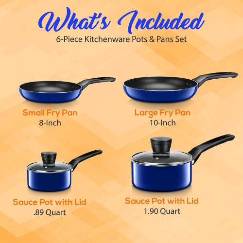Kitchenware Pots & Pans Set – Basic Kitchen Cookware, Black Non-Stick Coating Inside, Heat Resistant Lacquer