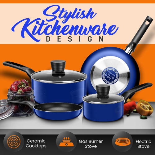 Kitchenware Pots & Pans Set – Basic Kitchen Cookware, Black Non-Stick Coating Inside, Heat Resistant Lacquer