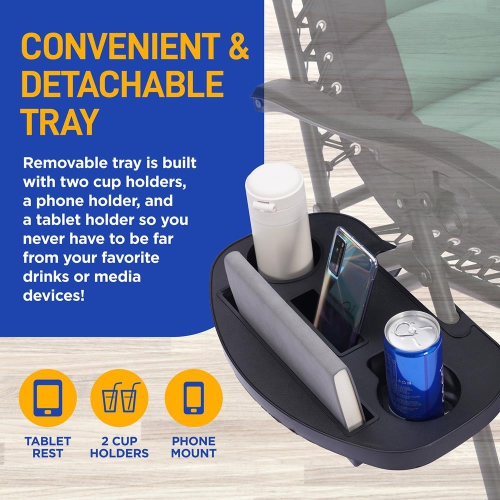 Outdoor Adjustable and Foldable Padded Zero Gravity Lawn Chair - Adjustable Recliners with Plastic Cup Holder Side Table and Pillow