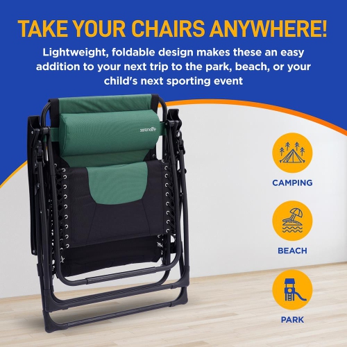 Outdoor Adjustable and Foldable Padded Zero Gravity Lawn Chair - Adjustable Recliners with Plastic Cup Holder Side Table and Pillow