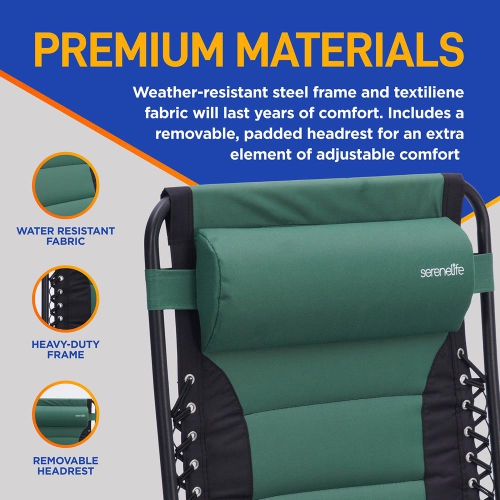 Outdoor Adjustable and Foldable Padded Zero Gravity Lawn Chair - Adjustable Recliners with Plastic Cup Holder Side Table and Pillow