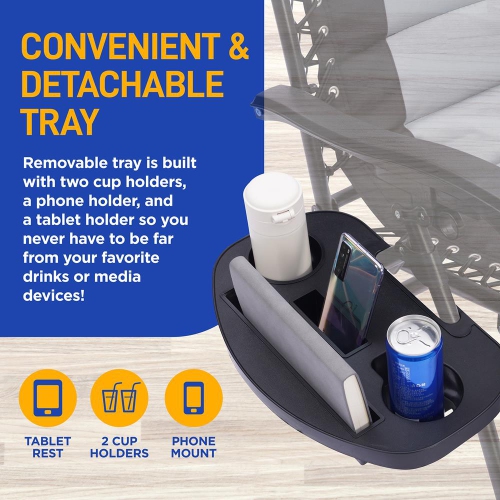 Outdoor Adjustable and Foldable Padded Zero Gravity Lawn Chair - Adjustable Recliners with Plastic Cup Holder Side Table and Pillow