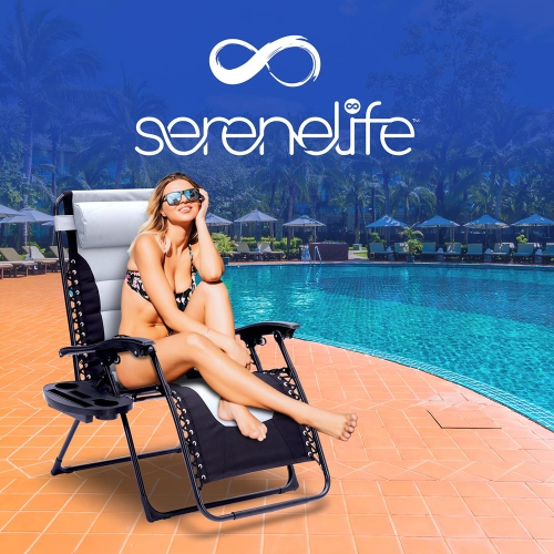 Outdoor Adjustable and Foldable Padded Zero Gravity Lawn Chair - Adjustable Recliners with Plastic Cup Holder Side Table and Pillow