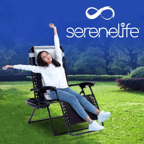 Outdoor Adjustable and Foldable Padded Zero Gravity Lawn Chair - Adjustable Recliners with Plastic Cup Holder Side Table and Pillow