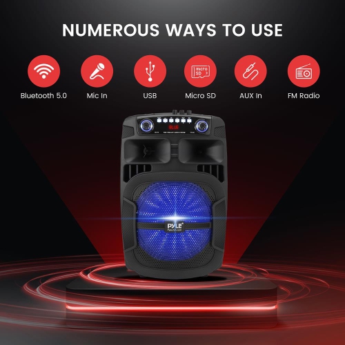 12’’ Bluetooth Portable PA Speaker - Portable PA & Karaoke Party Audio Speaker with wired microphone, with Built-in Rechargeable Battery, Flashing