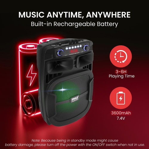 12’’ Bluetooth Portable PA Speaker - Portable PA & Karaoke Party Audio Speaker with wired microphone, with Built-in Rechargeable Battery, Flashing