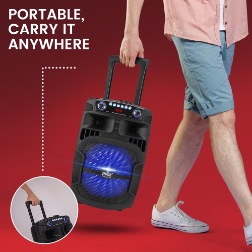 12’’ Bluetooth Portable PA Speaker - Portable PA & Karaoke Party Audio Speaker with wired microphone, with Built-in Rechargeable Battery, Flashing