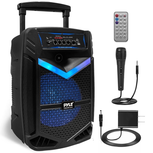 PYLE  15’’ Bluetooth Portable Pa Speaker - Portable Pa & Karaoke Party Audio Speaker \w Built-In Rechargeable Battery, Flashing Party Lights