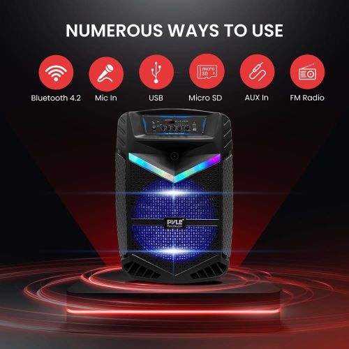 15’’ Bluetooth Portable PA Speaker - Portable PA & Karaoke Party Audio Speaker with Built-in Rechargeable Battery, Flashing Party Lights, MP3/USB/