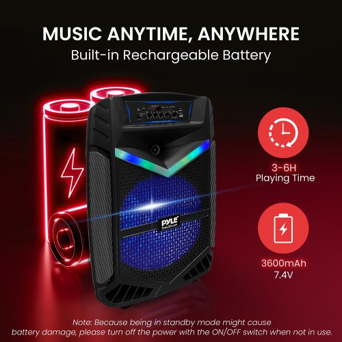 15’’ Bluetooth Portable PA Speaker - Portable PA & Karaoke Party Audio Speaker with Built-in Rechargeable Battery, Flashing Party Lights, MP3/USB/