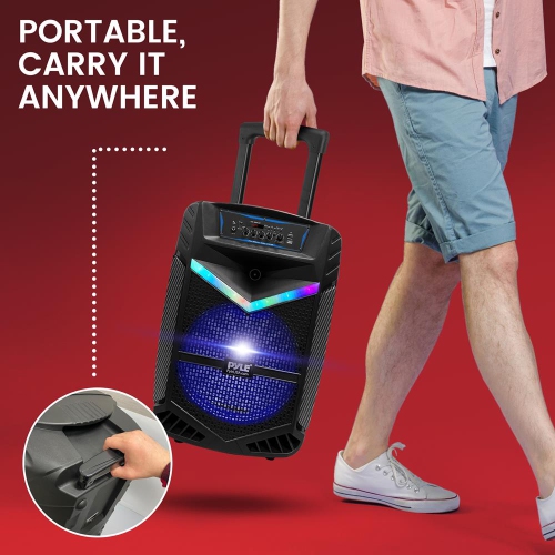 15’’ Bluetooth Portable PA Speaker - Portable PA & Karaoke Party Audio Speaker with Built-in Rechargeable Battery, Flashing Party Lights, MP3/USB/