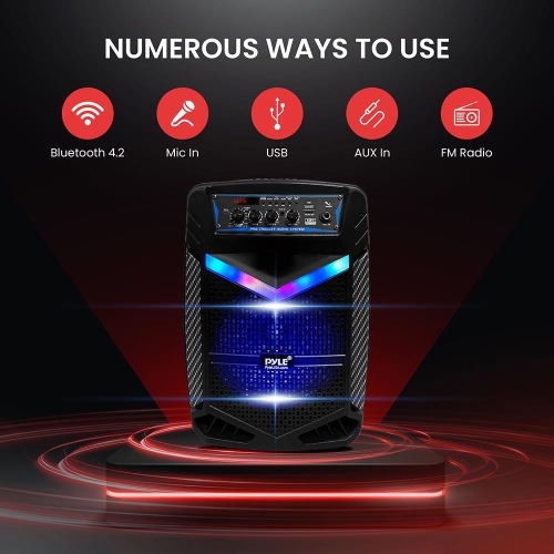 8’’ Bluetooth Portable PA Speaker - Portable PA & Karaoke Party Audio Speaker with Built-in Rechargeable Battery, Flashing Party Lights, MP3/USB/ /FM