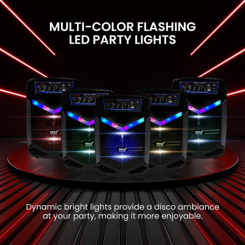 8’’ Bluetooth Portable PA Speaker - Portable PA & Karaoke Party Audio Speaker with Built-in Rechargeable Battery, Flashing Party Lights, MP3/USB/ /FM